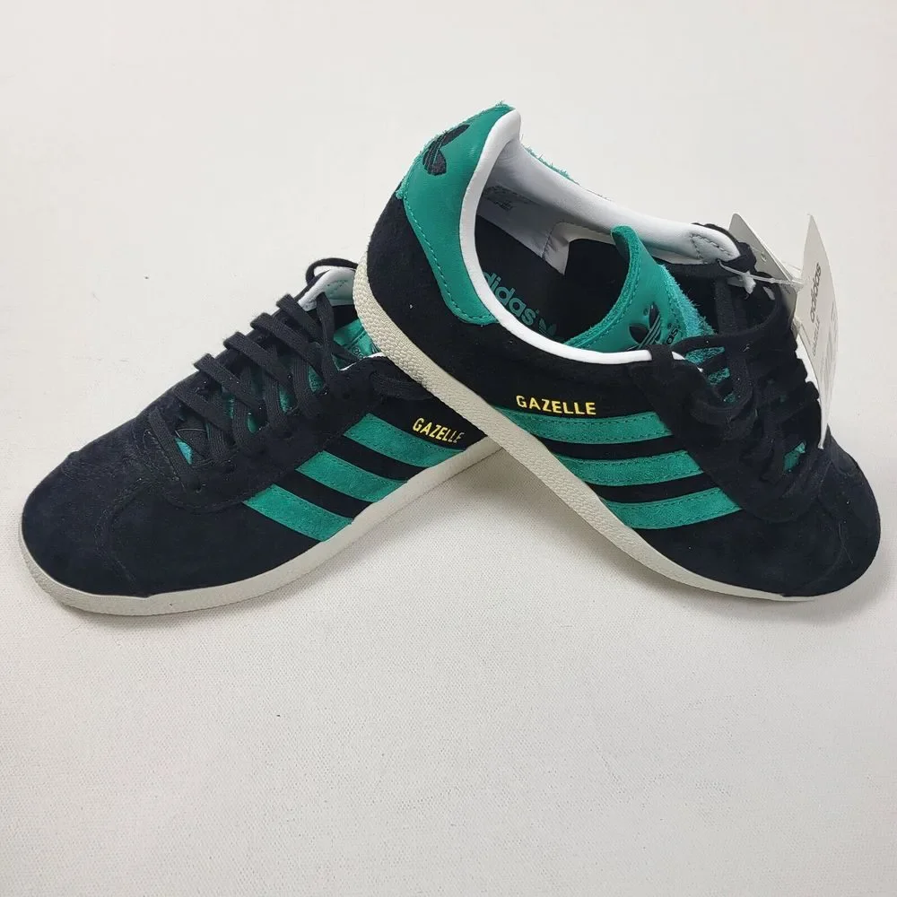 Adidas‎ Originals Gazelle Casual Shoes Black/Teal Green/Gold Metallic Mens 5 W 6